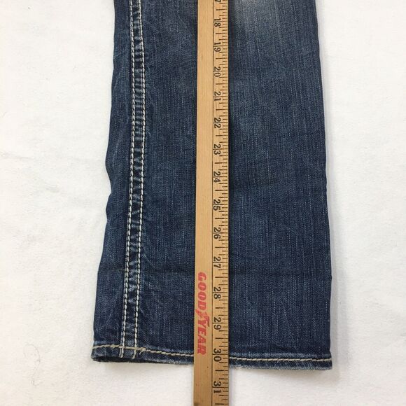 SILVER Suki Jeans Women 36x30 Straight Medium Wash Distressed Stretch Denim Blue - Picture 15 of 16